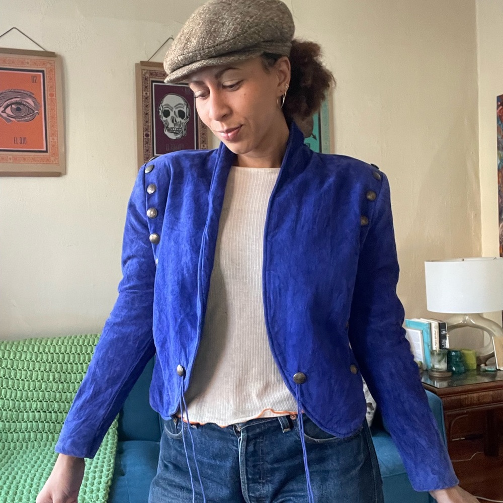 Vintage Royal purple leather suede cropped jacket